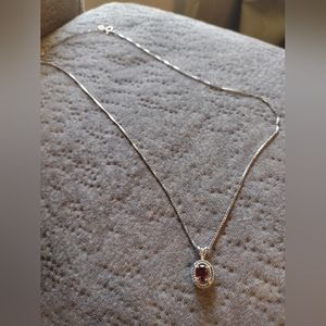 Sterling Silver 20 inch necklace and pendant with simulated gemstone